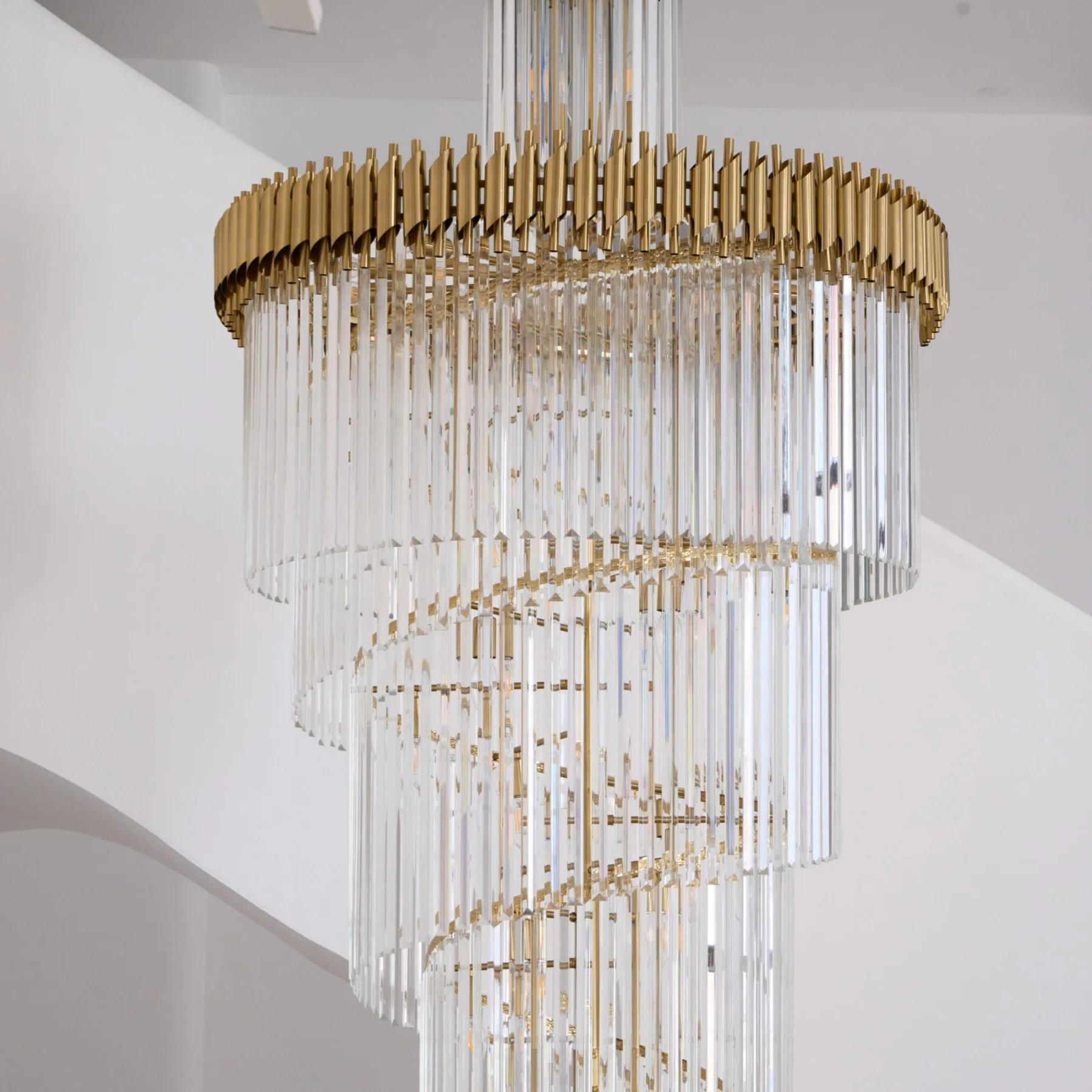 Gilded Spiral Glass Rod Chandelier image 4