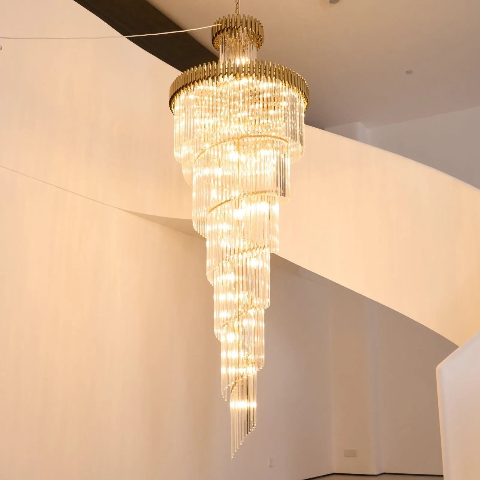 Gilded Spiral Glass Rod Chandelier custom chandeliers
