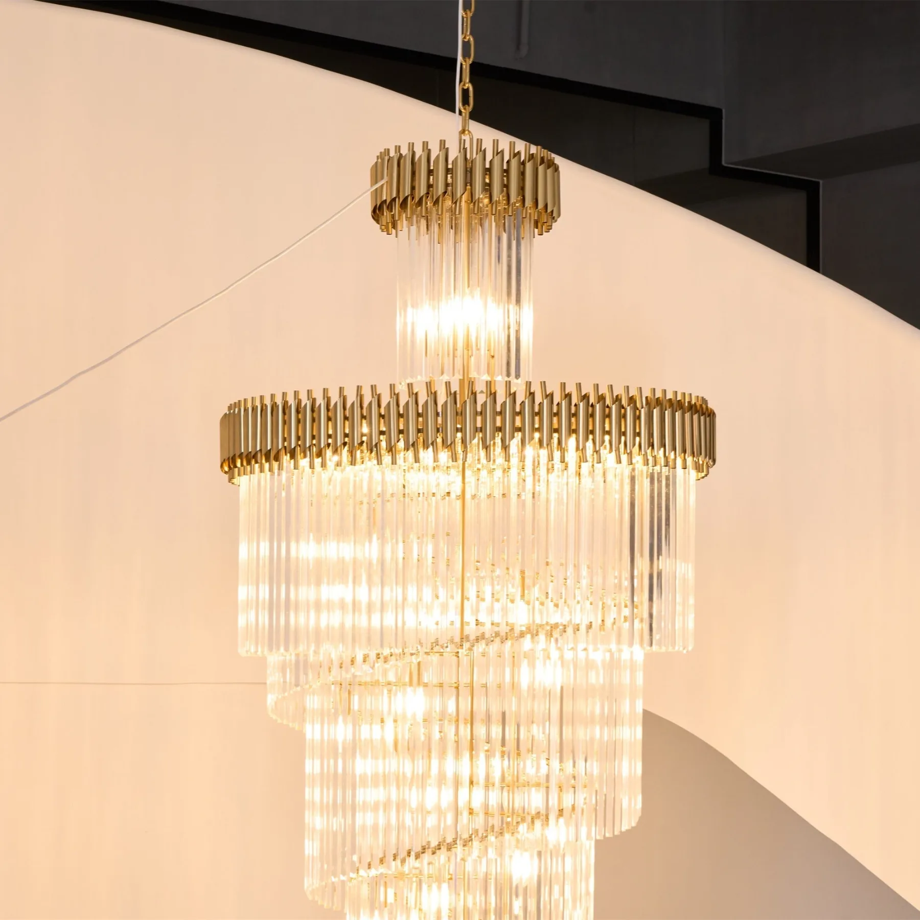 Gilded Spiral Glass Rod Chandelier image 6
