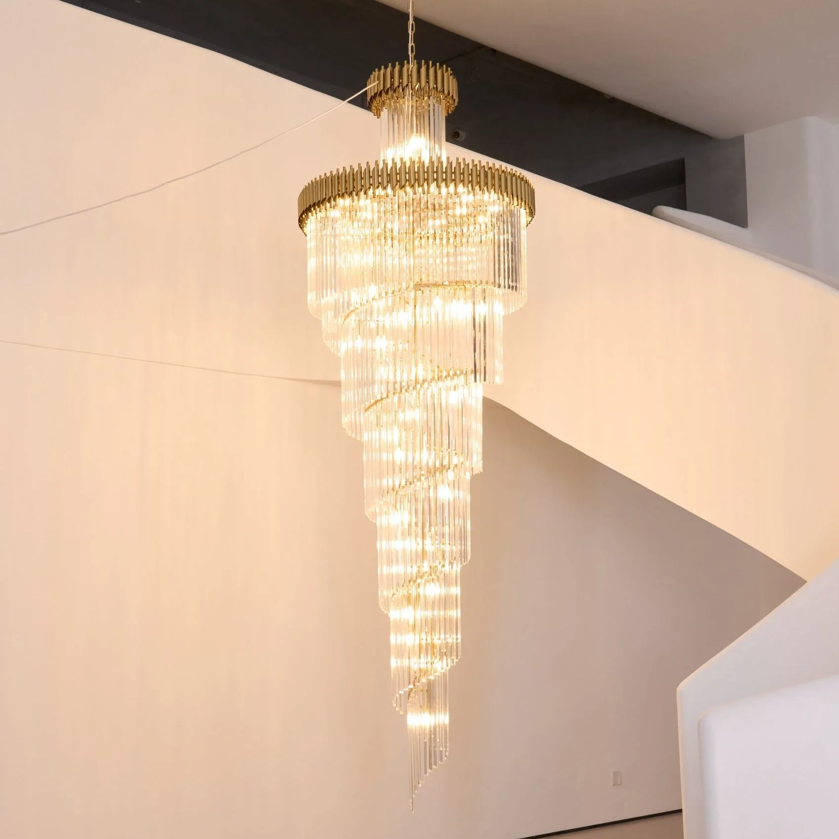 Gilded Spiral Glass Rod Chandelier image 5
