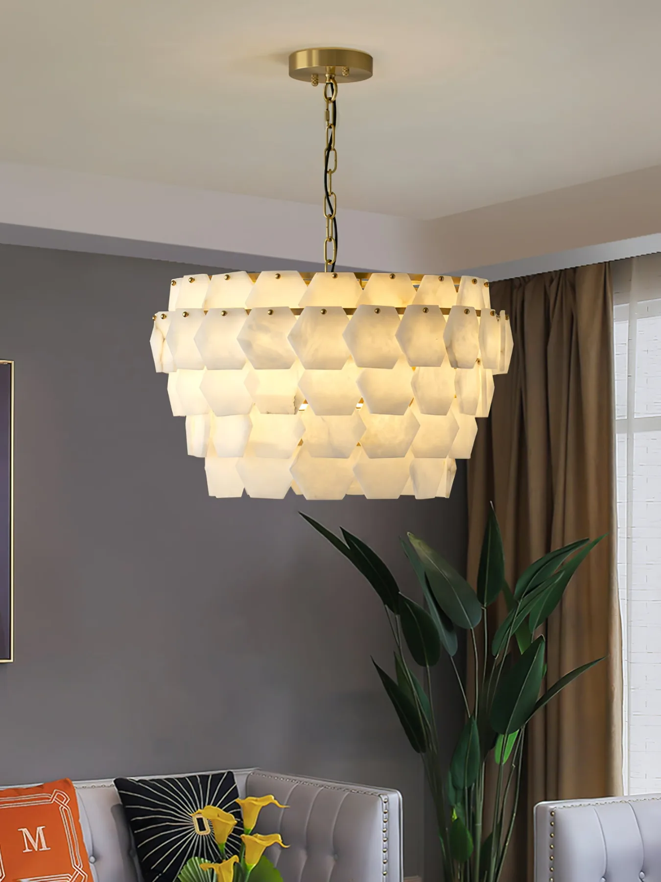 Luminous Alabaster Scale Chandelier image 3