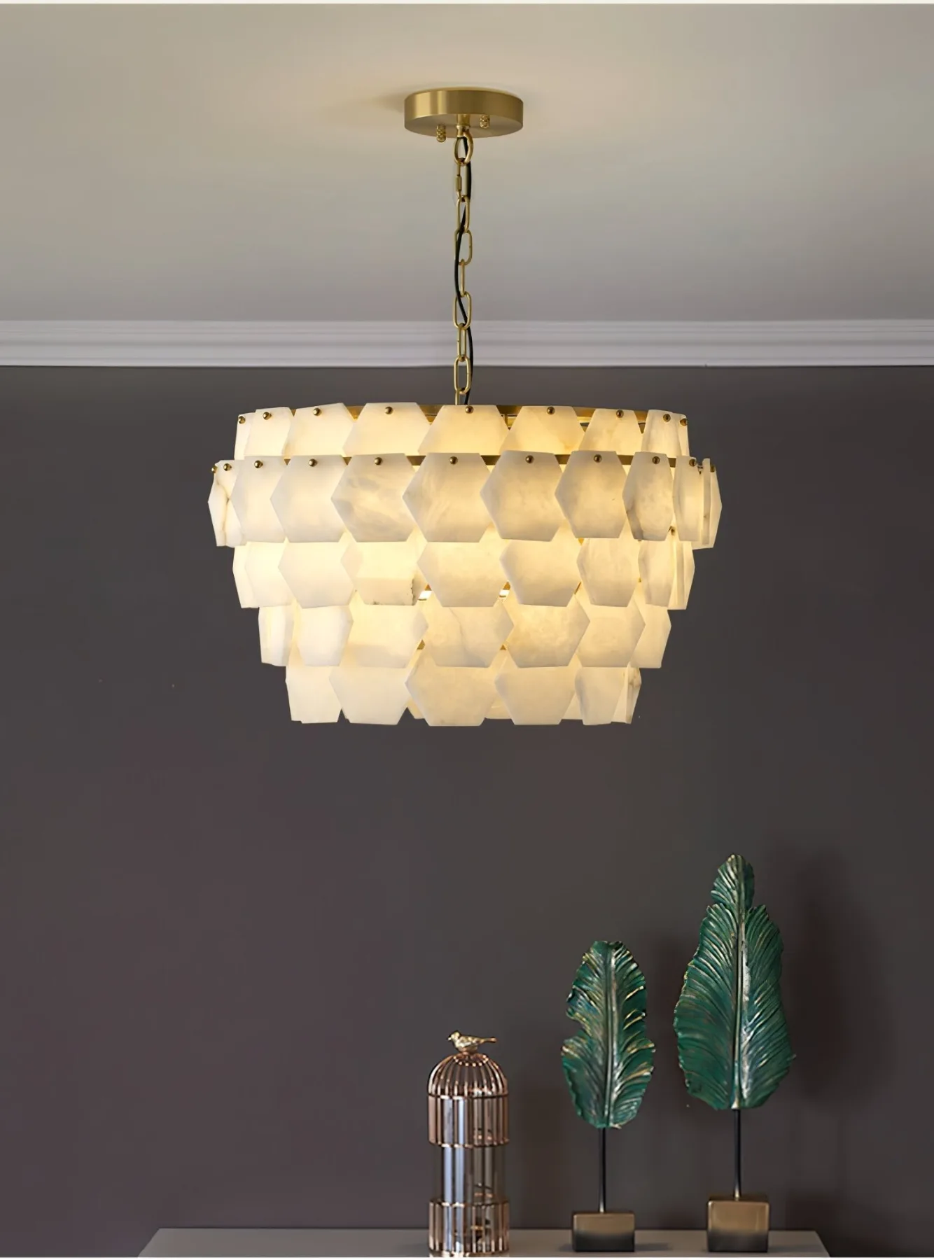 Luminous Alabaster Scale Chandelier image 4