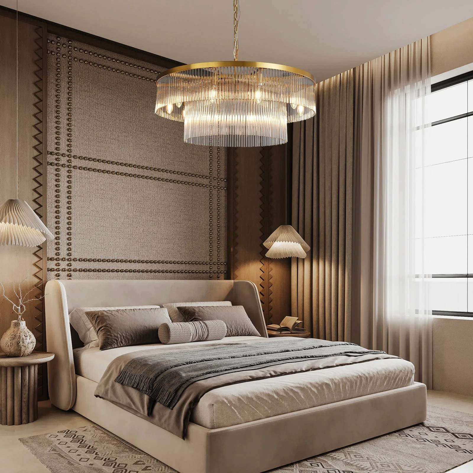 Gilded Ribbed Glass Chandelier image 2
