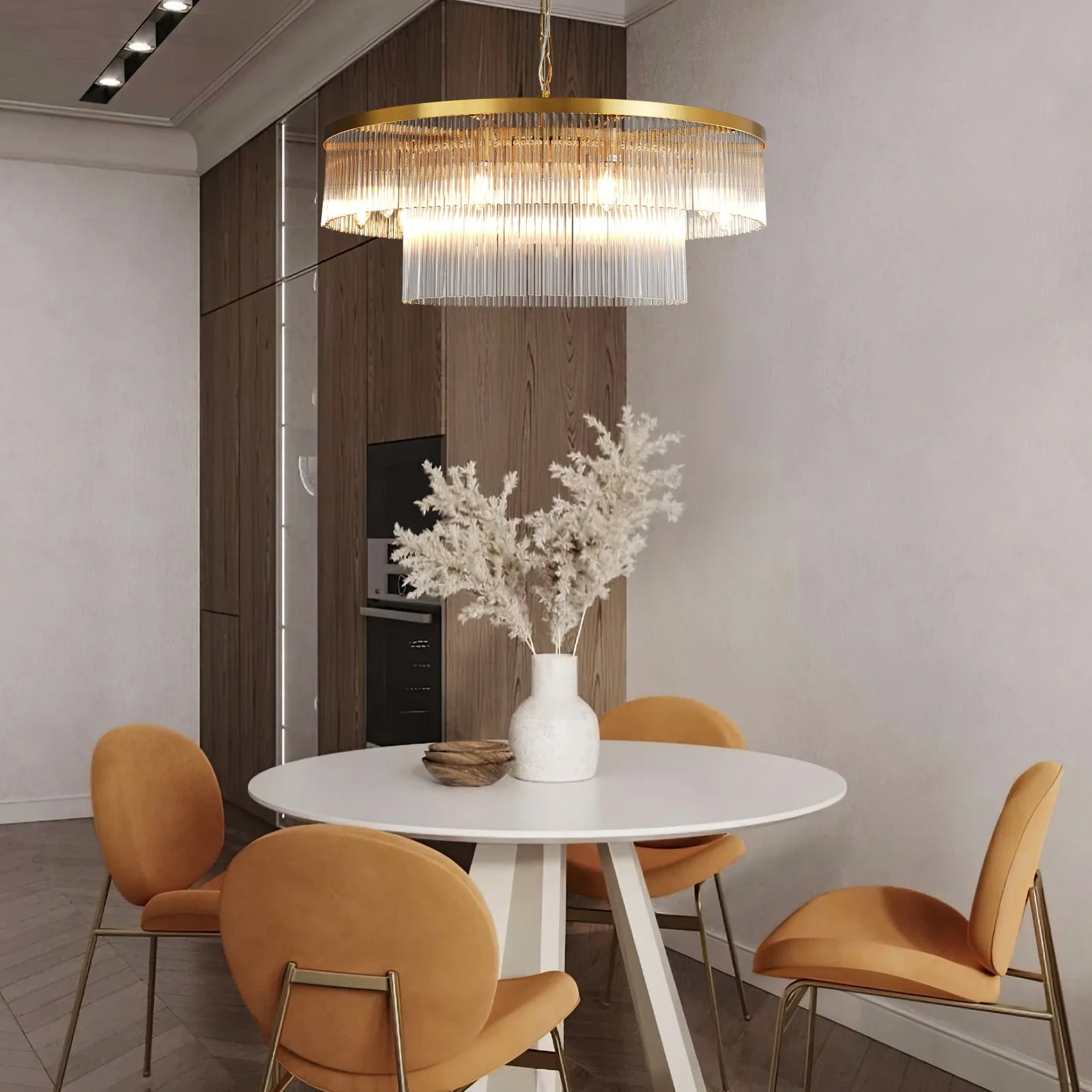 Gilded Ribbed Glass Chandelier image 4