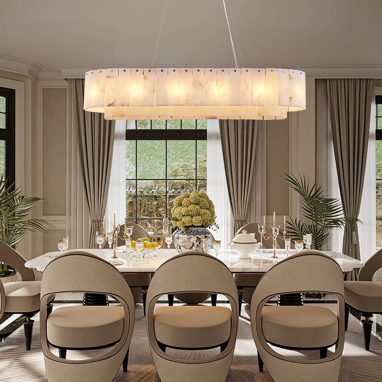 Luminous Alabaster Oval Chandelier custom chandeliers