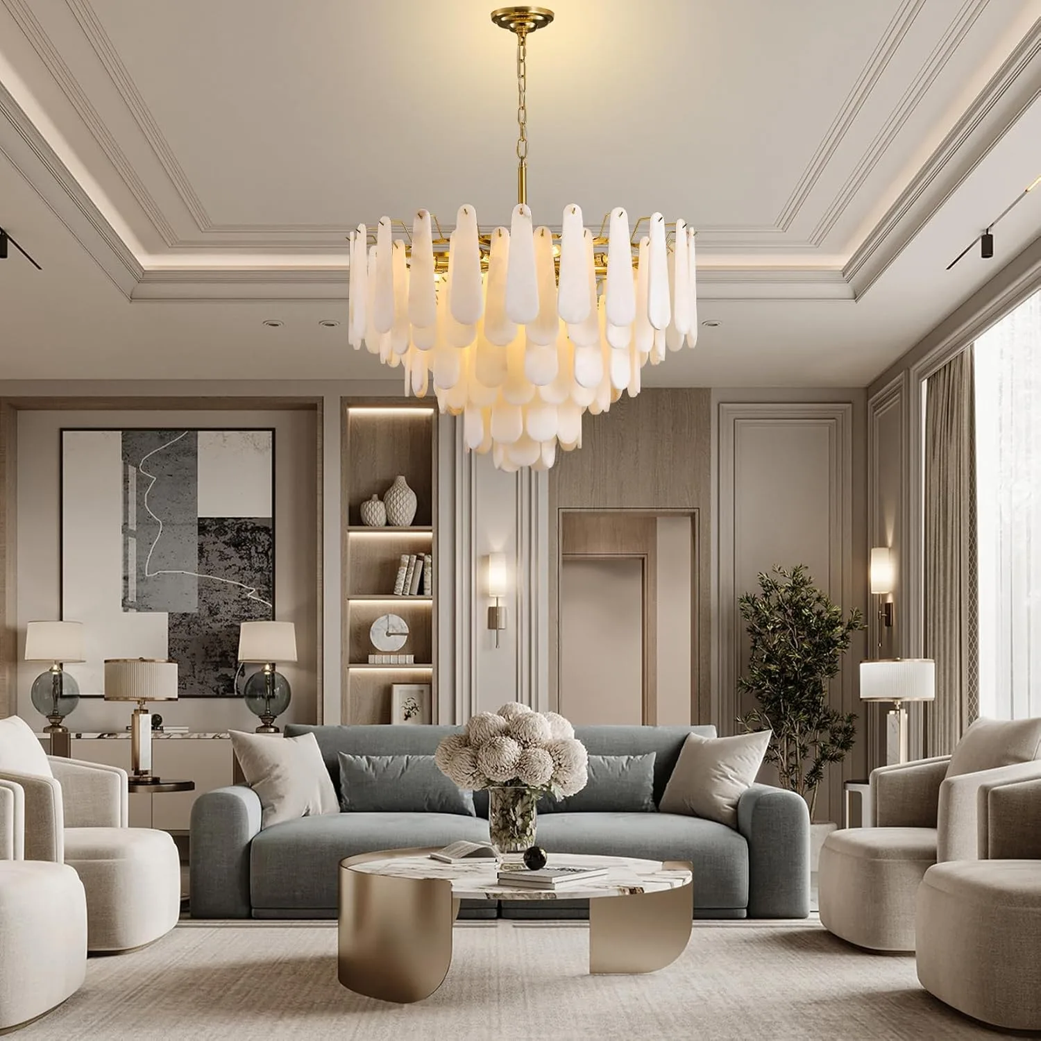 Pearl Droplet Alabaster Chandelier image 3