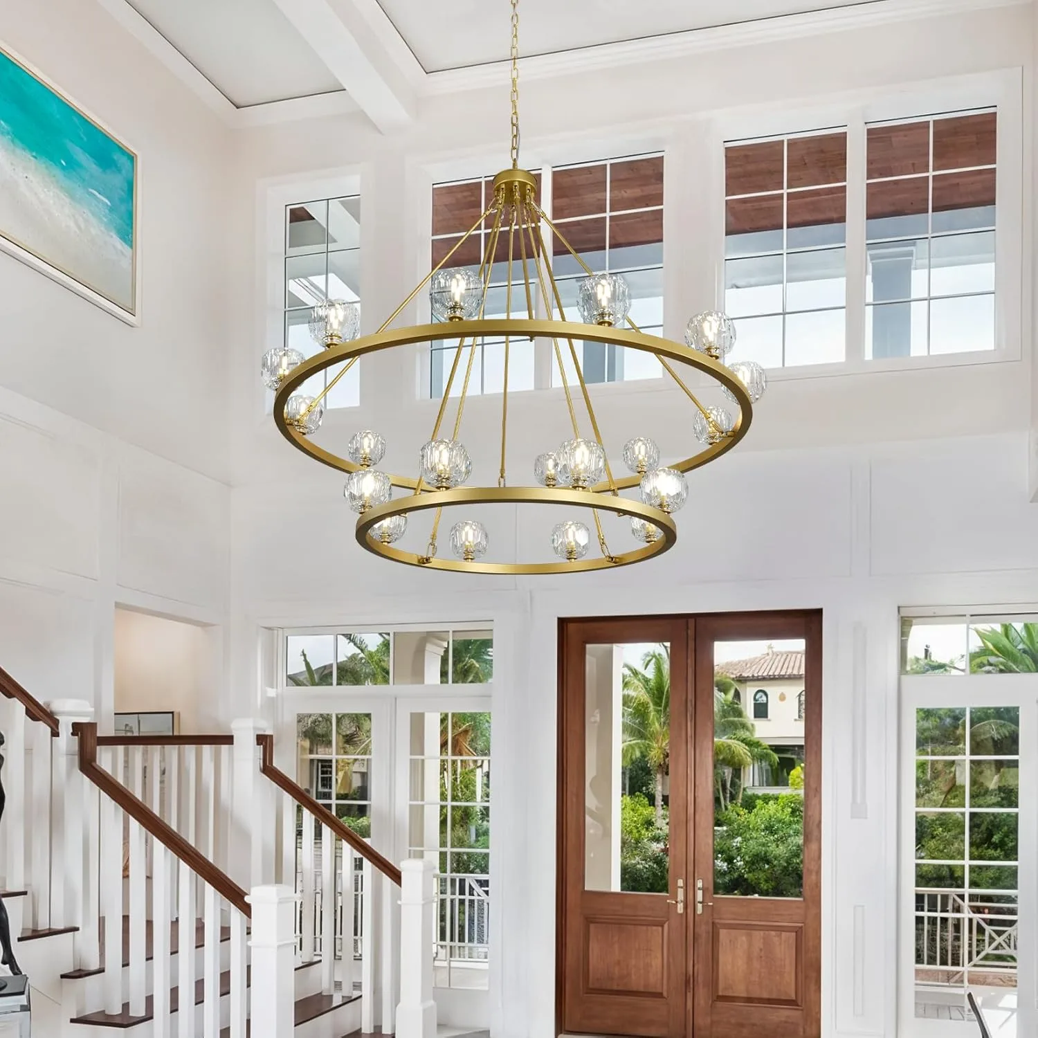 Gilded Ring Glass Chandelier image 3