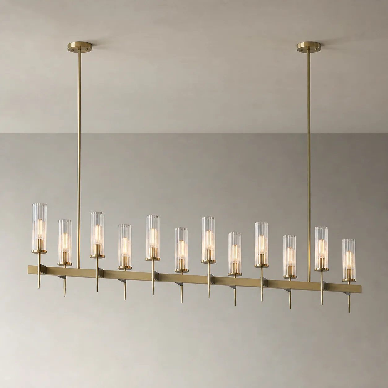 Luminous Brass Glass Linear Chandelier custom chandeliers