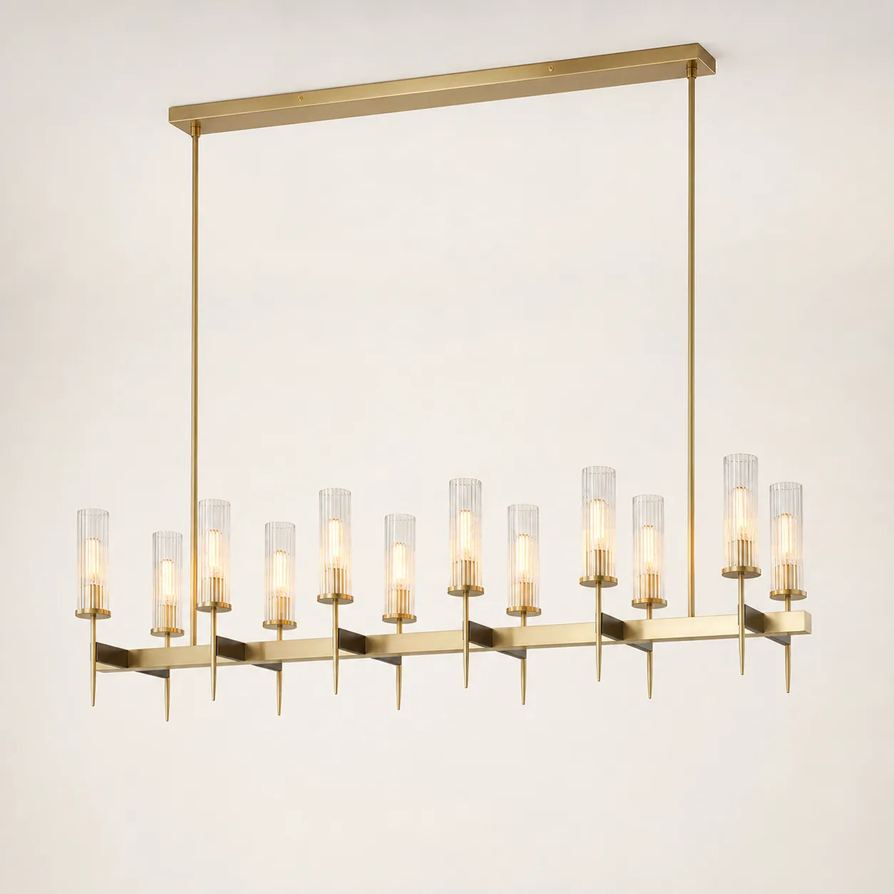 Luminous Brass Glass Linear Chandelier image 2