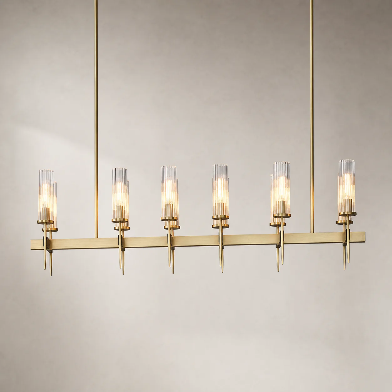 Luminous Brass Glass Linear Chandelier image 5