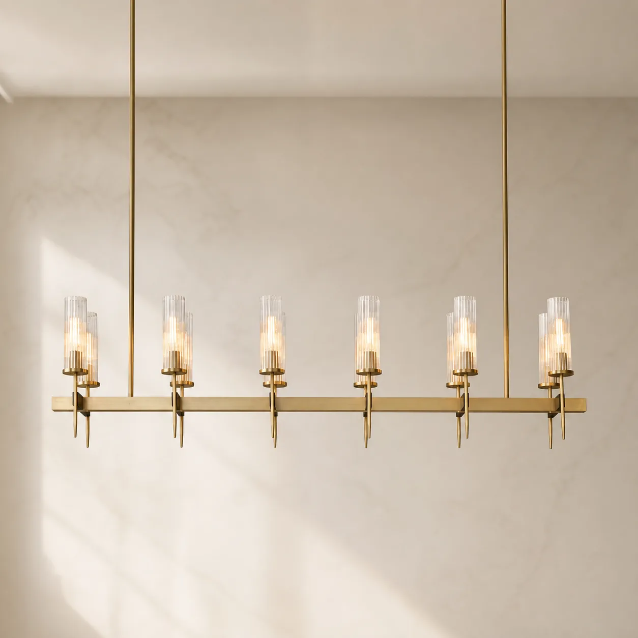 Luminous Brass Glass Linear Chandelier image 3