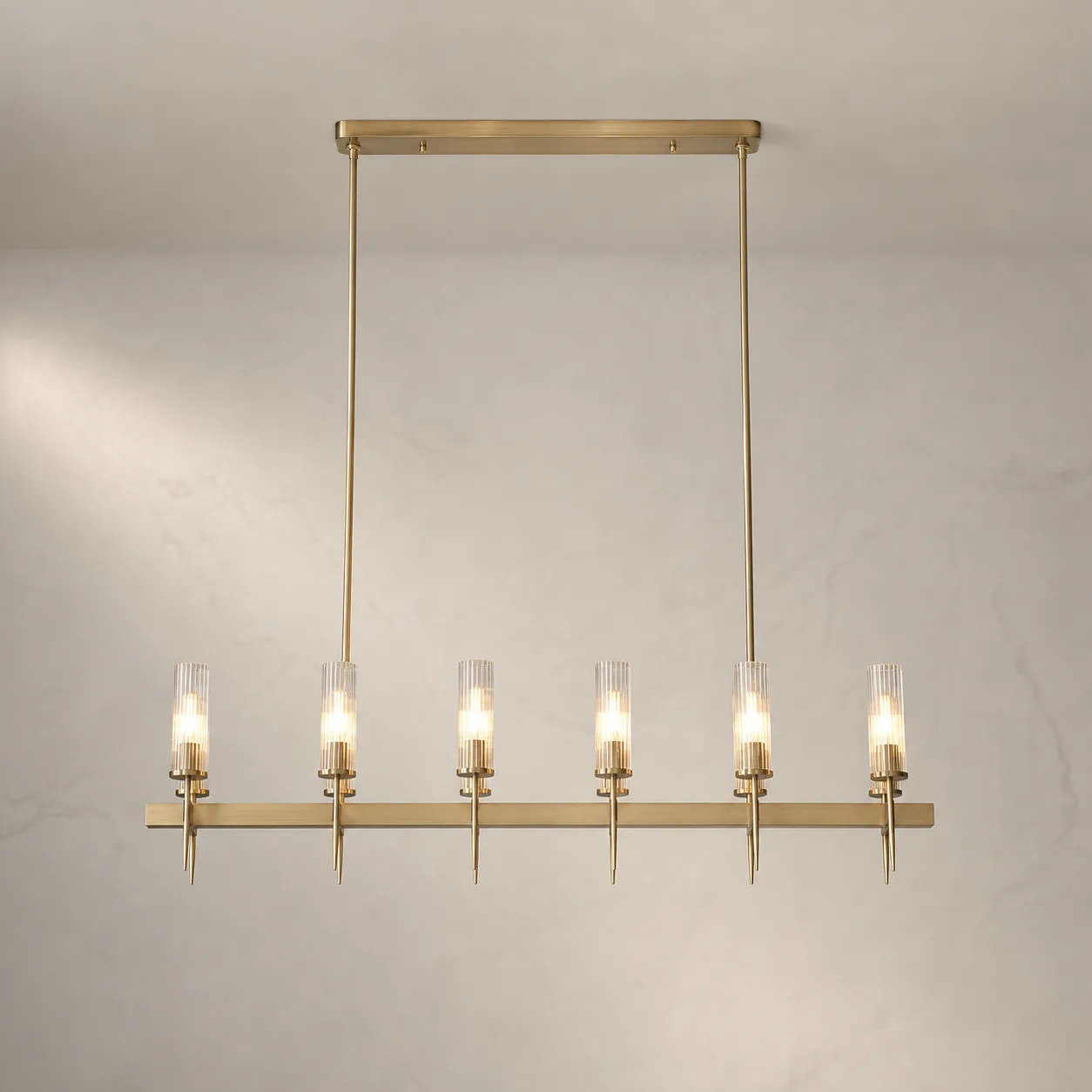 Luminous Brass Glass Linear Chandelier image 6