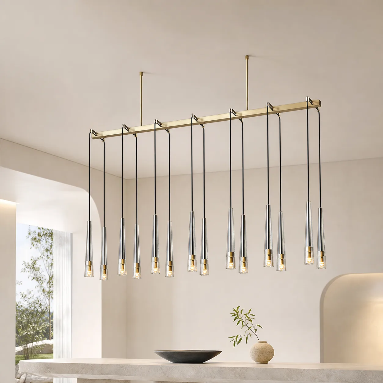 Gilded Linear Glass Chandelier image 3