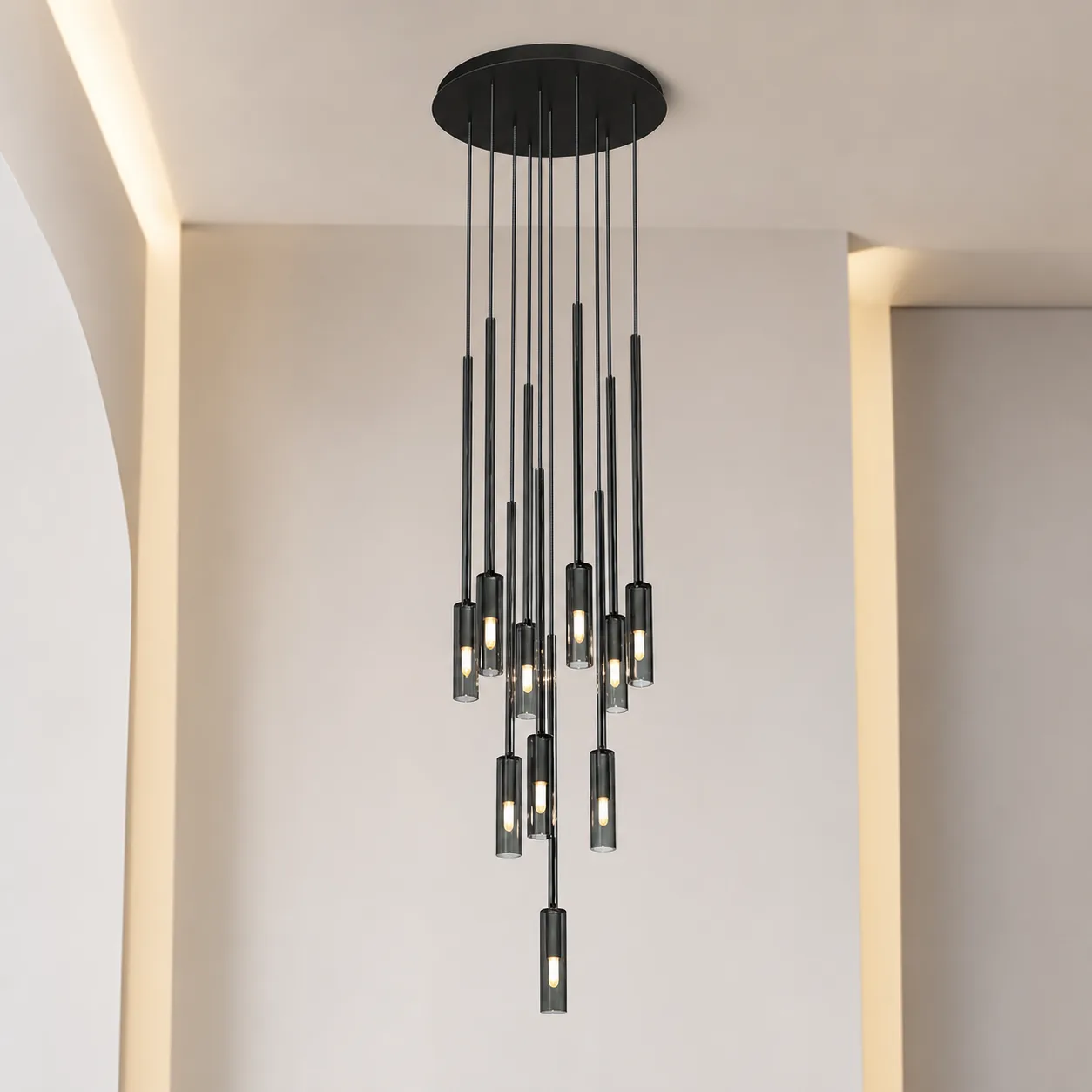 Noir Smoked Glass Cascade Chandelier custom chandeliers
