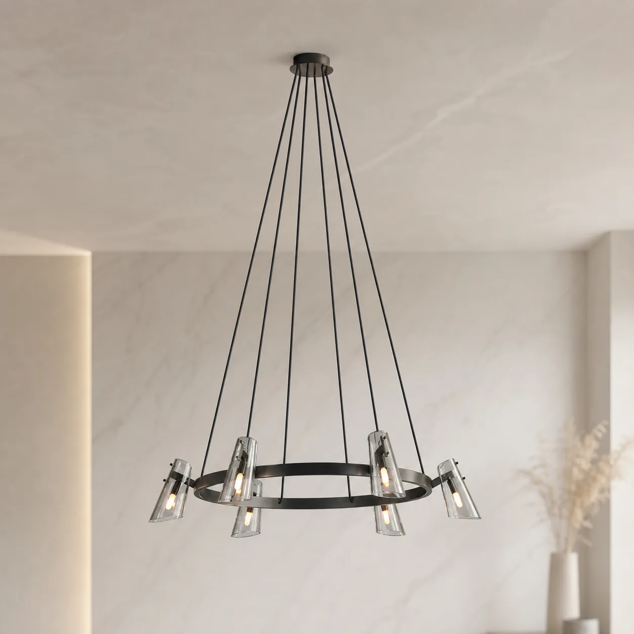 Aerial Black Glass Ring Chandelier image 4