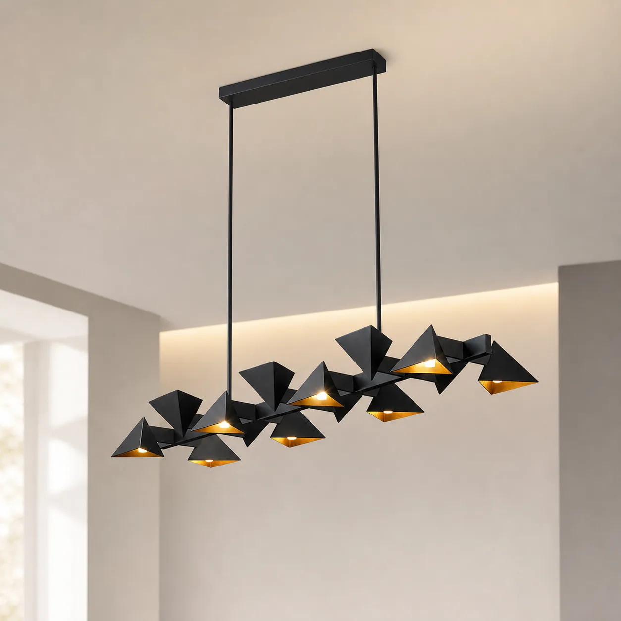 Faceted Black Metal Linear Chandelier custom chandeliers