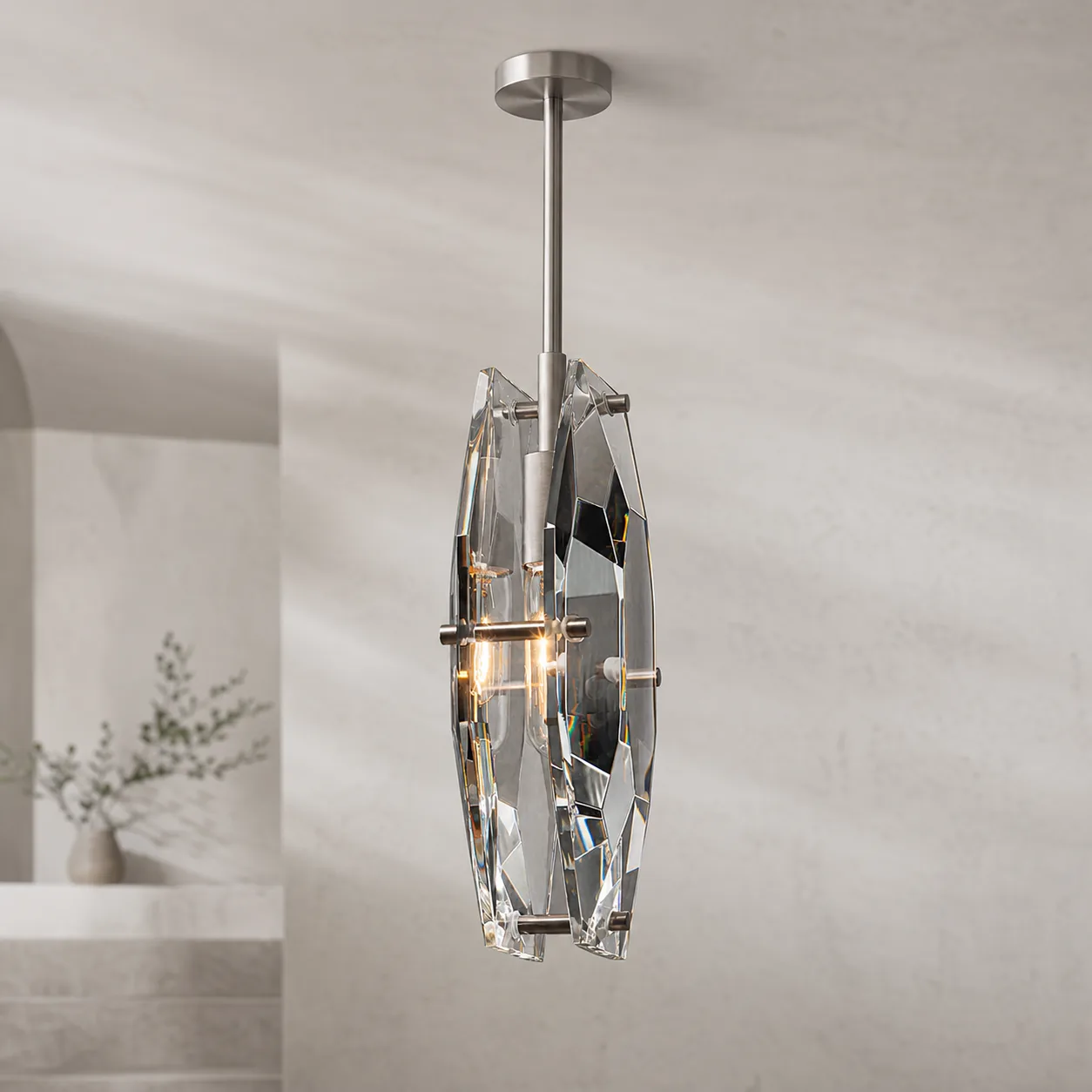 Lustrous Faceted Crystal Pendant Light image 3