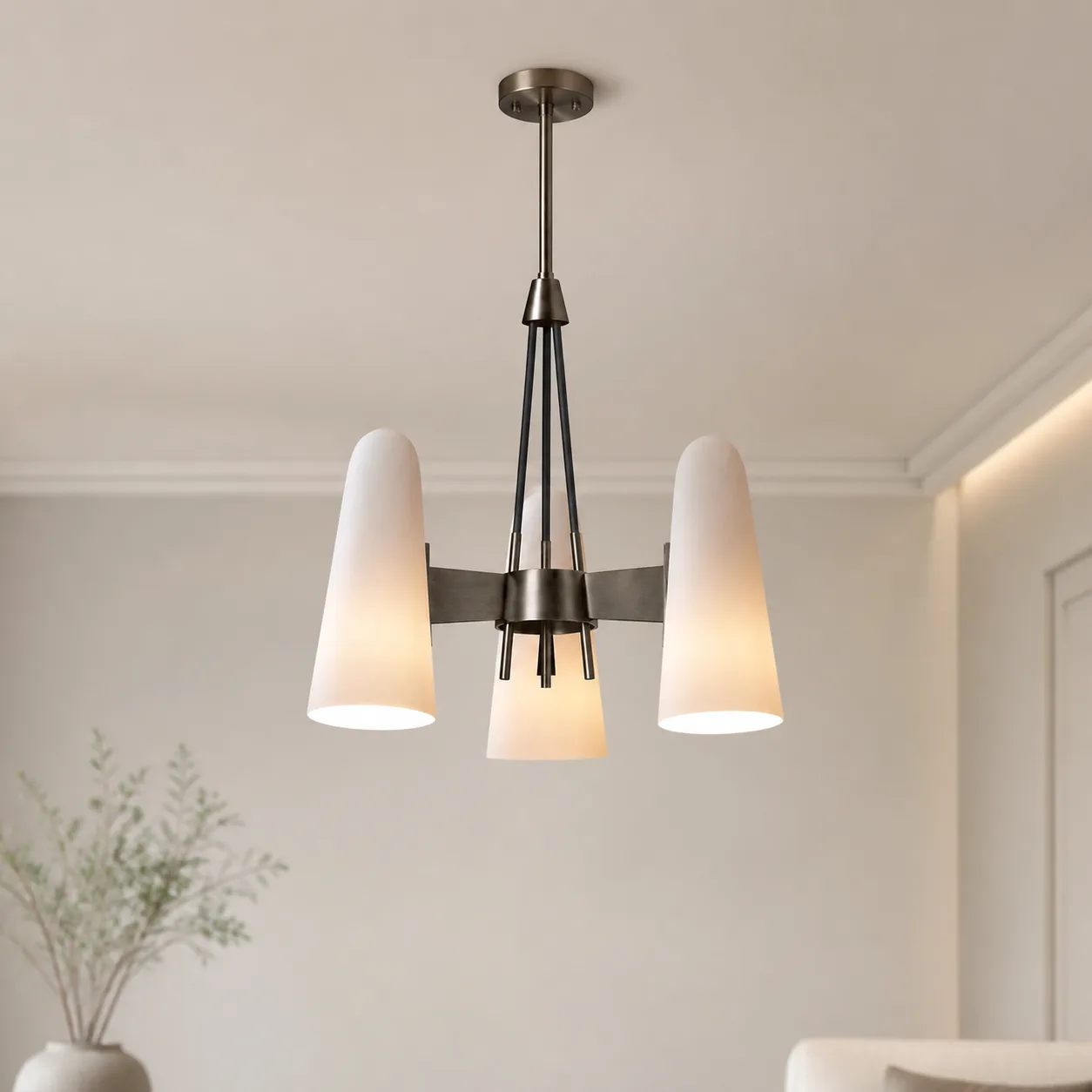 Arc Bronze Opal Glass Chandelier image 4