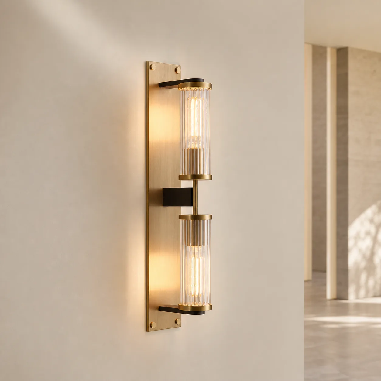 Gilded Ribbed Glass Wall Sconce image 3