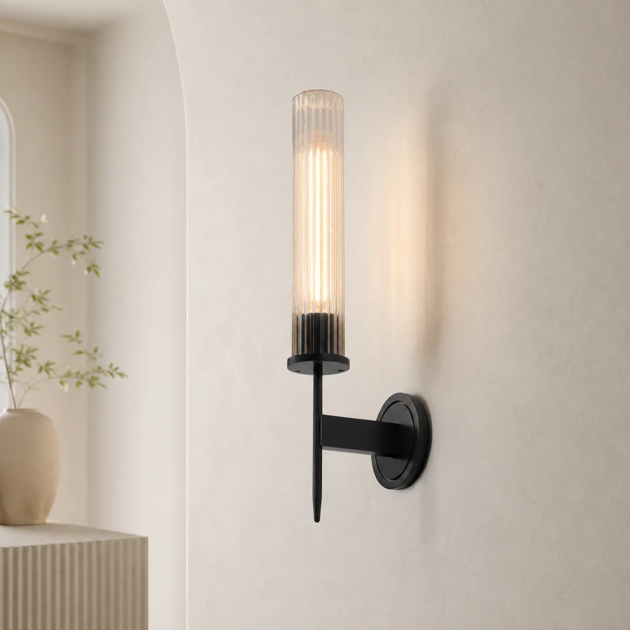 Ribbed Glass Torch Wall Sconce image 4