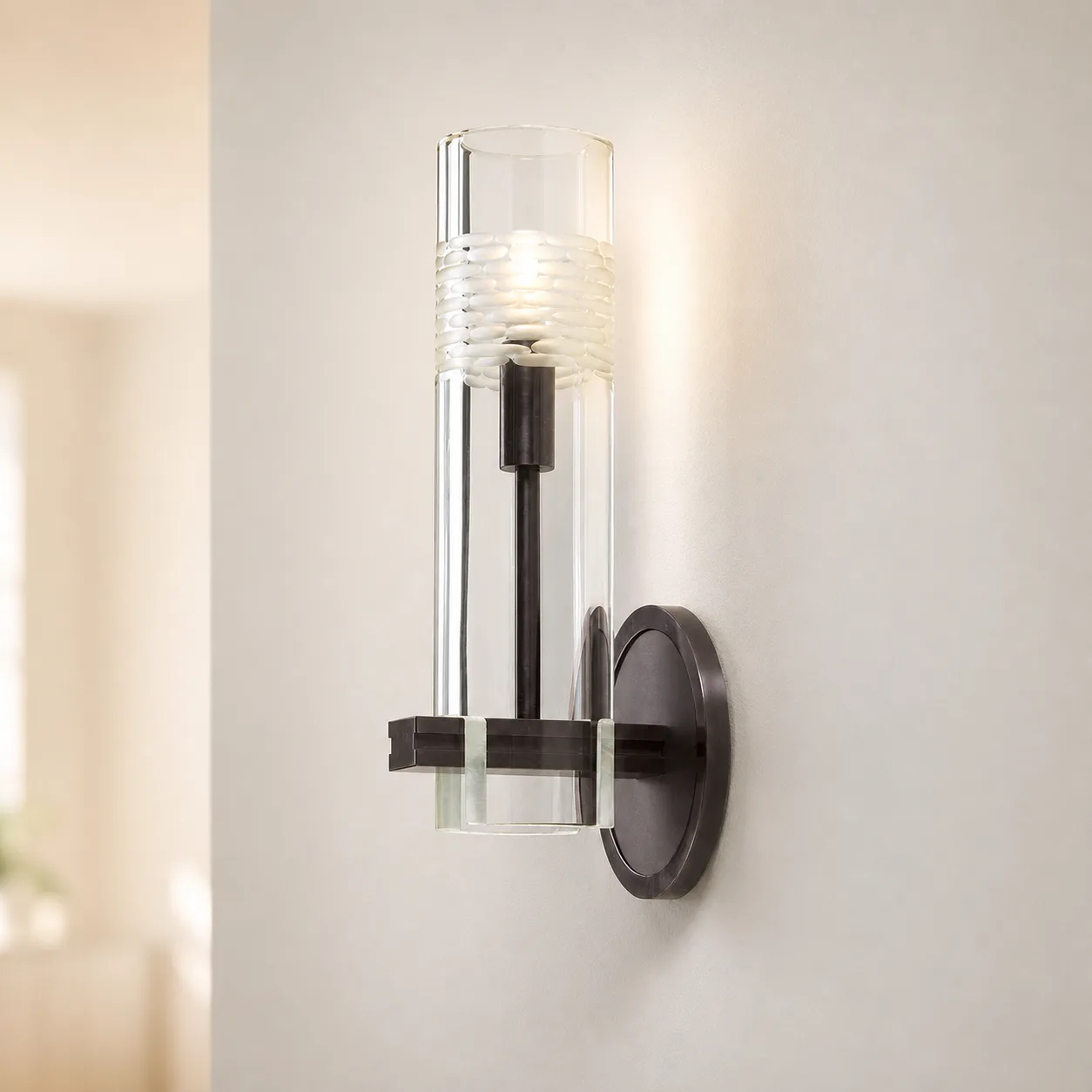 Luminous Ribbed Glass Wall Sconce image 3