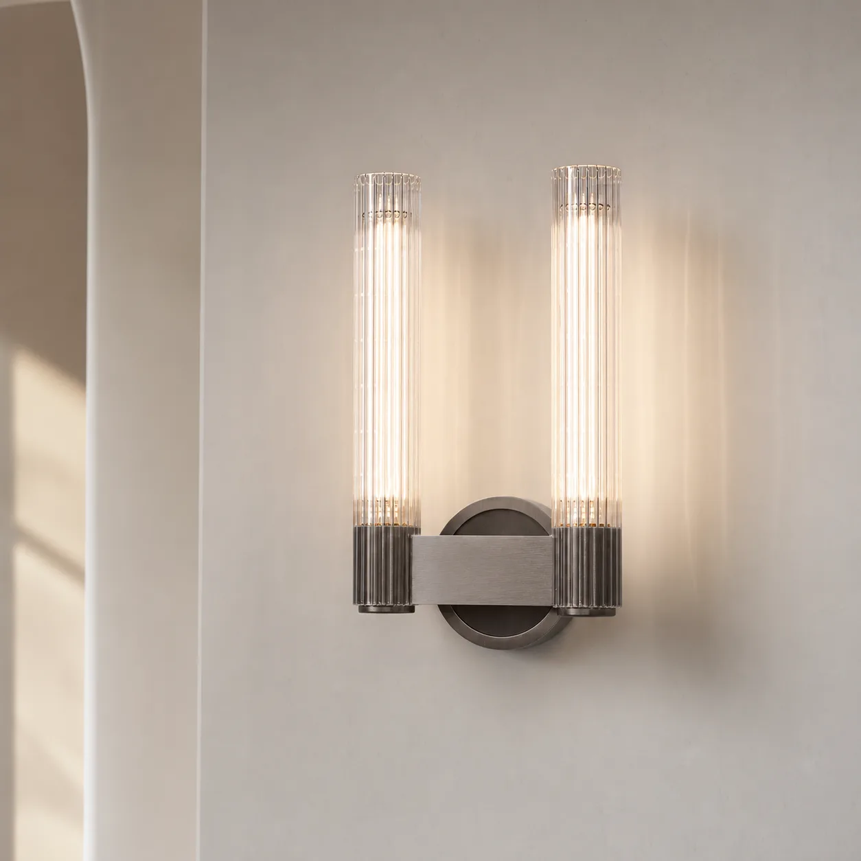 Luminous Ribbed Glass Wall Sconce custom sconces
