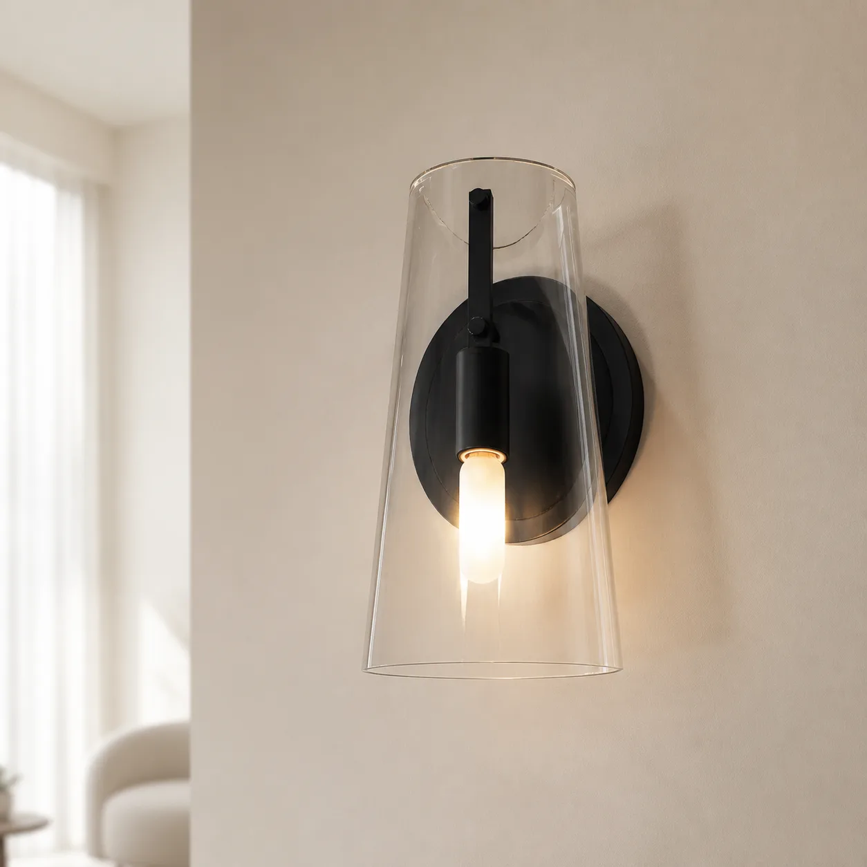 Sleek Smoked Glass Wall Sconce image 3