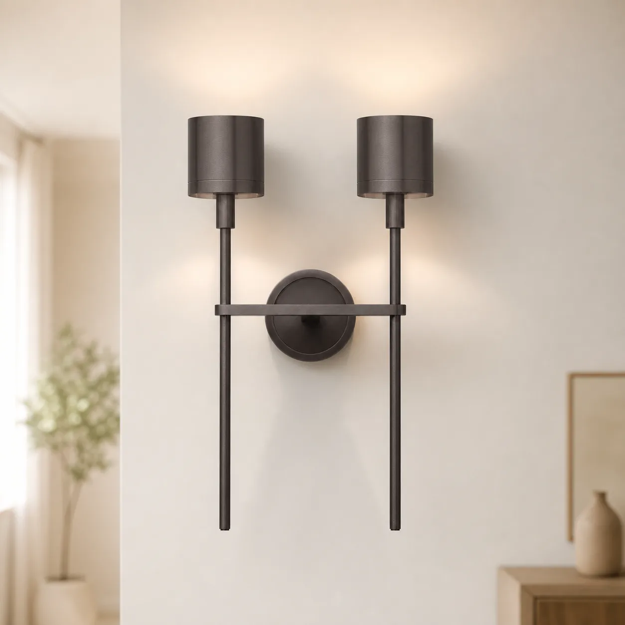 Sculpted Bronze Twin Wall Sconce image 6