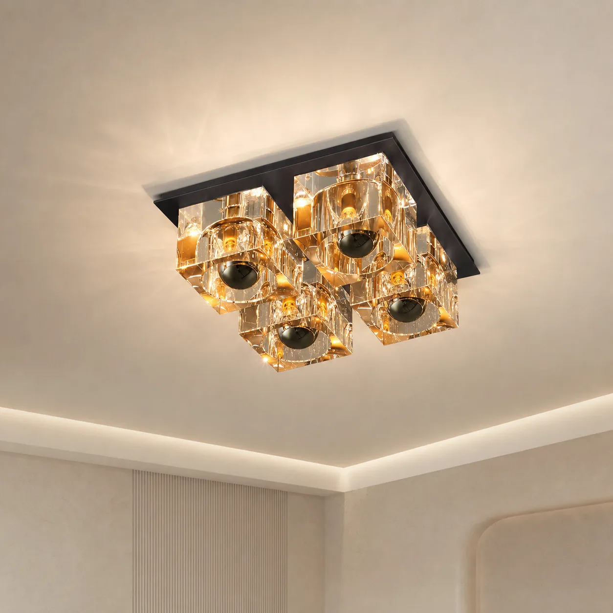 Luminous Crystal Cube Flushmount custom flushmounts