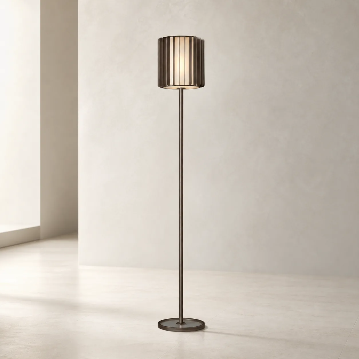 Smoked Ribbed Metal Floor Lamp custom floor lamp